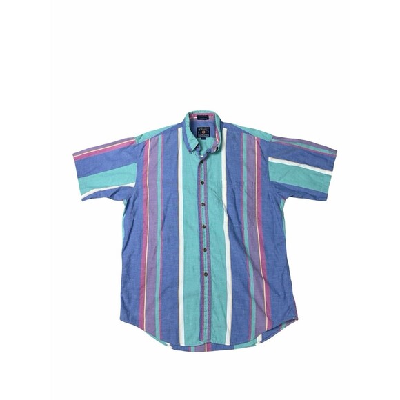 Chaps Other - Vintage 90s Chaps Ralph Lauren Shirt L Men Color Striped Short Sleeve Crest Logo